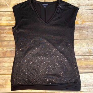 Banana Republic Women's Black Front Sequined Sleeveless V Neck Top Size Small